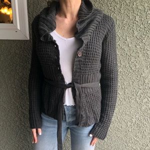 Cable knit belted cardigan